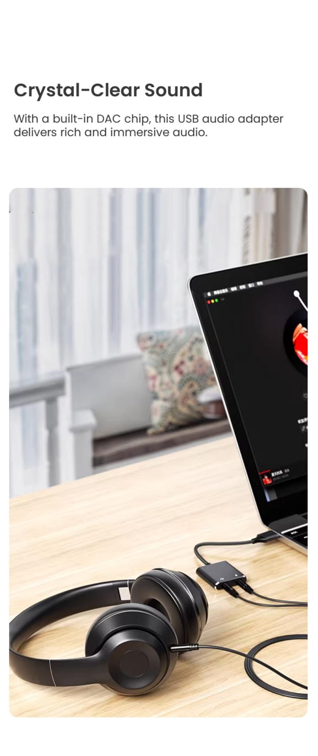 USB Sound Card Adapter with 3.5mm Headphone and Microphone Jack Braided Cable External USB Audio Adapter for Windows Mac Laptop