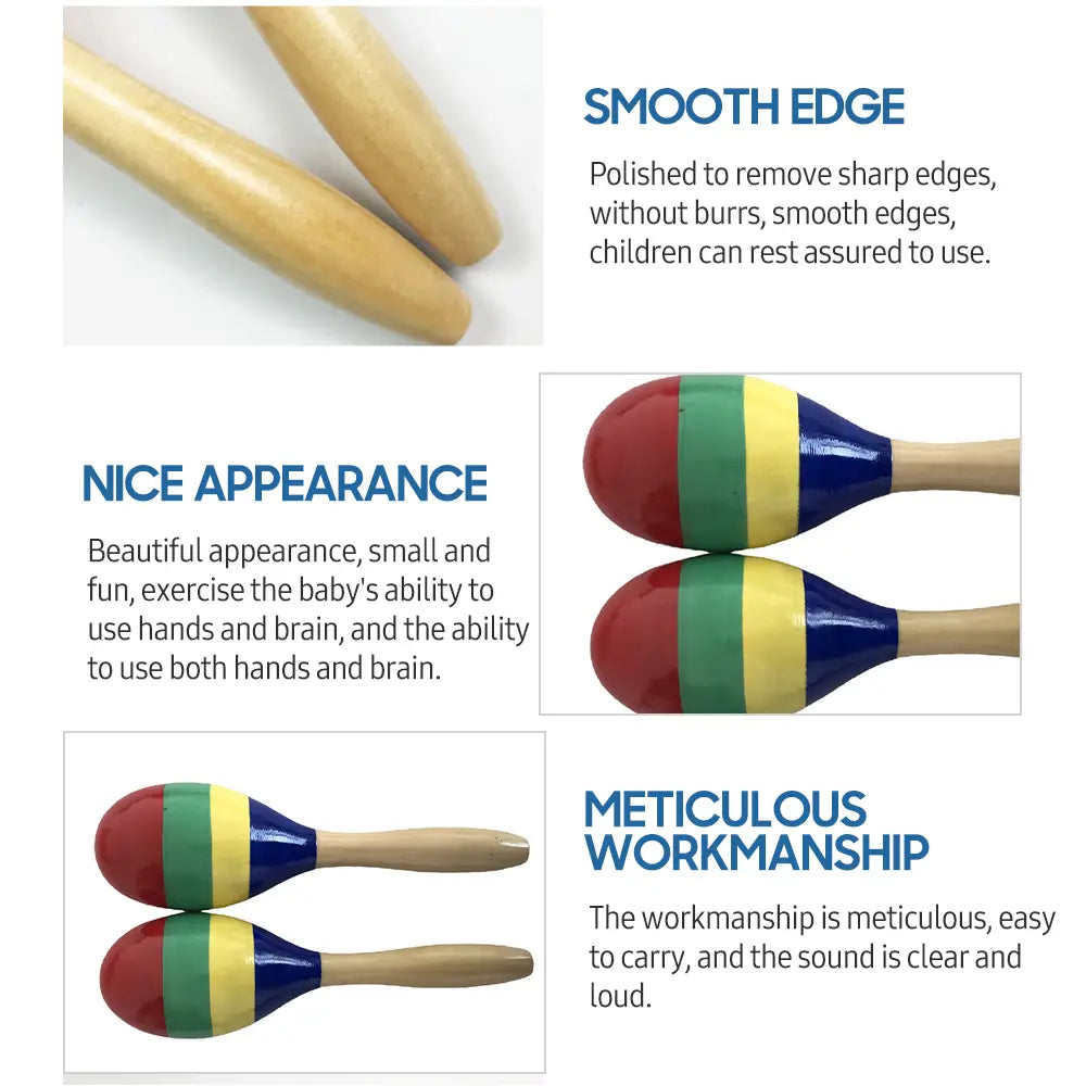 1 Pair Wooden Maracas Sand Hammer Rumba Shakers Rattles Sand Hammer Percussion Instrument Musical Toy for Kid Children Games
