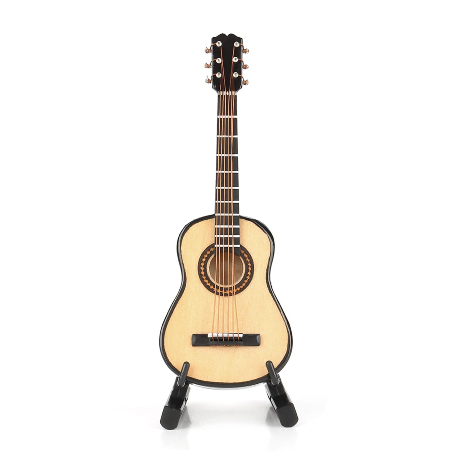 10cm Wooden Guitar Model Miniature Musical Instrument Ornaments Craft Mini Guitar Display with Stand Desktop Decoration