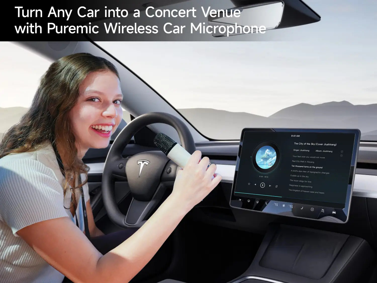 Q1-Tesla Car Karaoke Microphone for Tesla Model Y/3/X/Cybertruck Rechargeable Caraoke Mic with USB-A & USB-C Receiver
