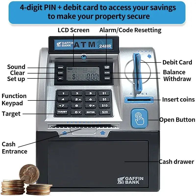 Children ATM Automatic Deposit Teller Machine Toy Smart Password Swipe Card Saving Box Kids Electronic Piggy Bank Christmas Gift