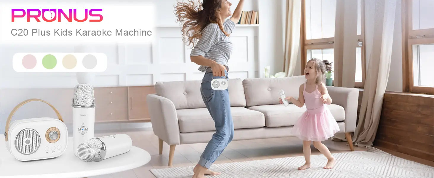 PRUNUS C20 Mini Karaoke Machine Portable Bluetooth Speaker Wireless Microphone 6 Modes for Kids Party Birthday Gifts Girls Boys