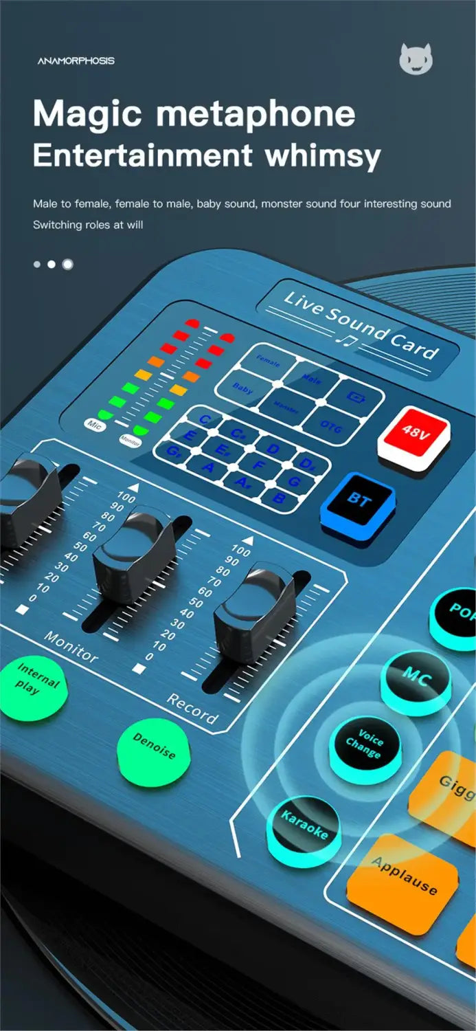 M6 Sound Card Audio Mixer for Live Broadcast Karaoke Live Broadcast Equipment for Game Singing Voice Podcast Live Streaming