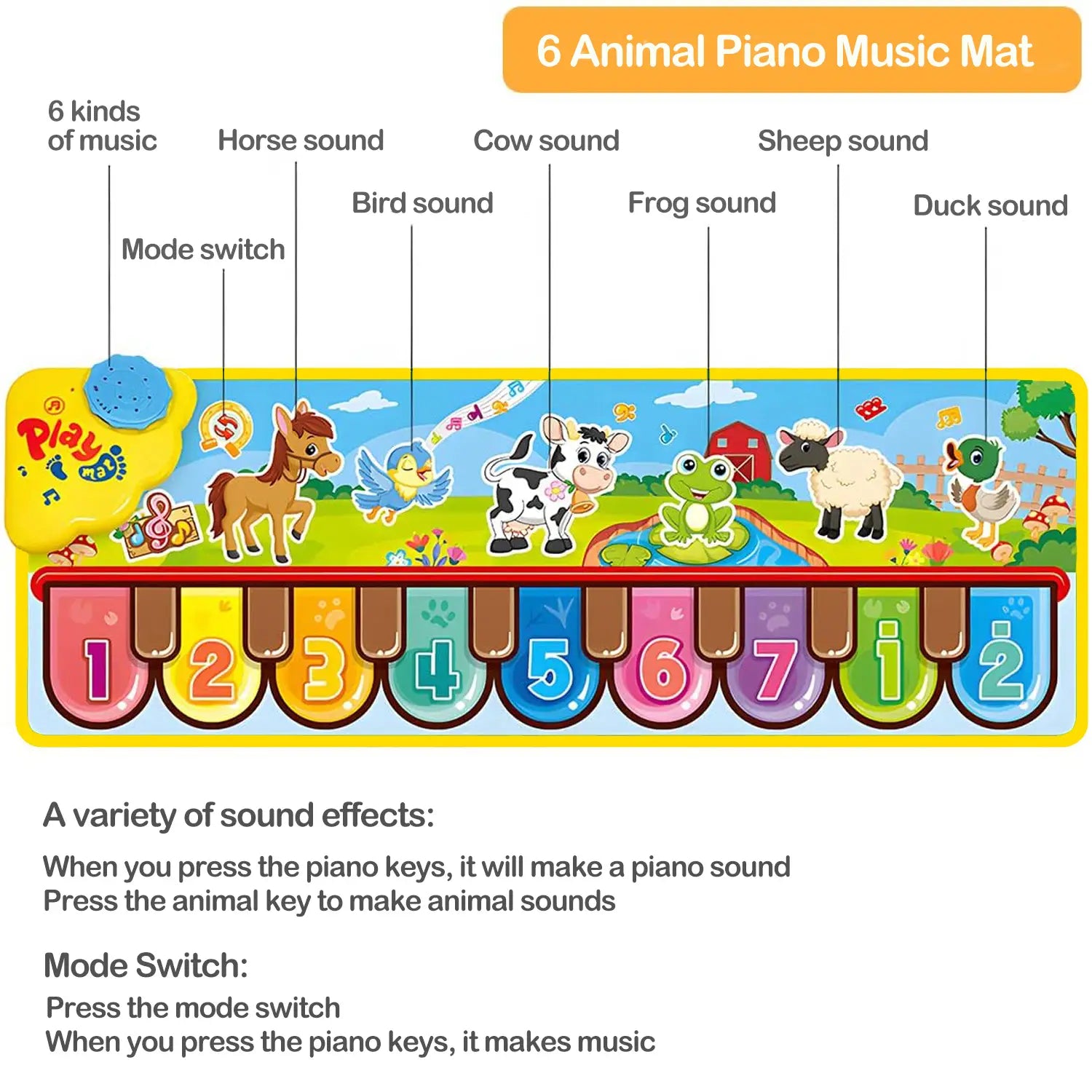 Musical Mats with Music Sounds Musical Toys Floor Piano Keyboard Mat Carpet Animal Blanket Touch