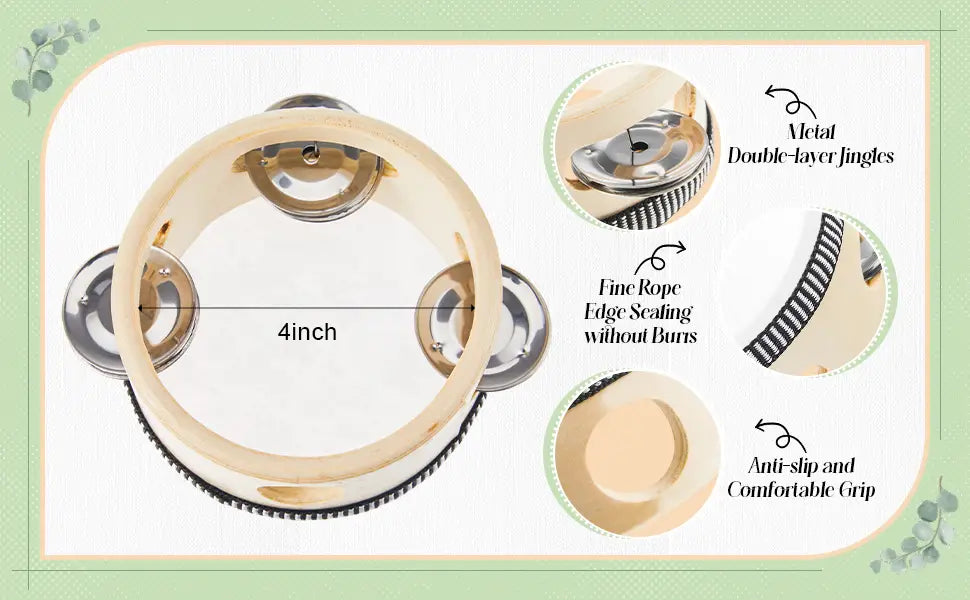 Wedding Tambourine Drum for Hand Held Percussion Gift Wood Metal Jingles Musical Educational Drum Instrument for Wedding Party