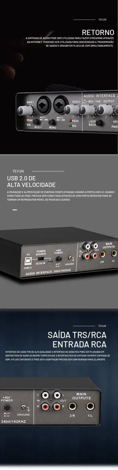 TEYUN Q-24 Audio Interface Sound Card With Monitoring Electric Guitar Live Recording Professional Sound Card For Studio Singing