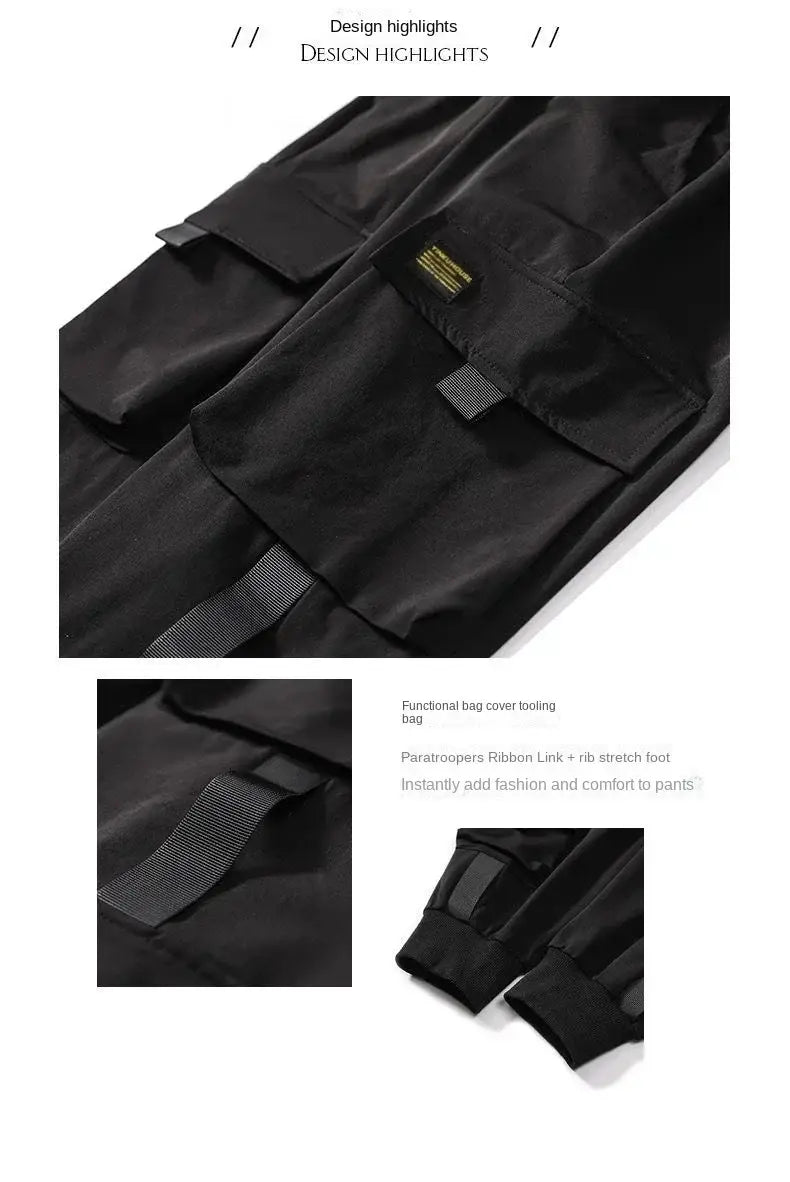 Hip Hop Women’s Sports Fashion Cargo Pants Loose and Casual Korean Harem Pants Black Joggers with Multiple Pockets Trousers 5XL