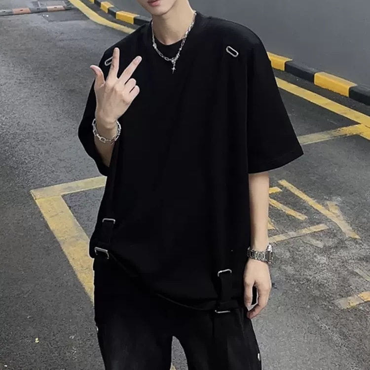 Hip Hop Creative T shirts Men Women Summer Japanese Style Hole T-shirts Streetwear Couple Tops Tees Male Black