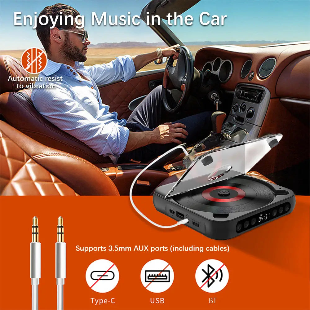 KC-918 CD Player Portable BT Music Player CD Runner Dustproof Cover 6 Modes A-B Repeat Timer Remote Control External Playback