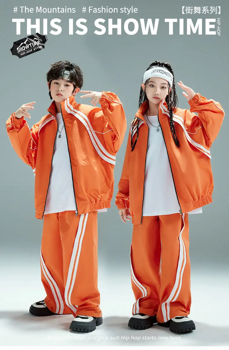 Hip Hop Children Costumes Boy Girl Streetwear Fashion Loose Casual Sports Jacket Pant Suits Kids Coat Trousers Sets Tracksuit
