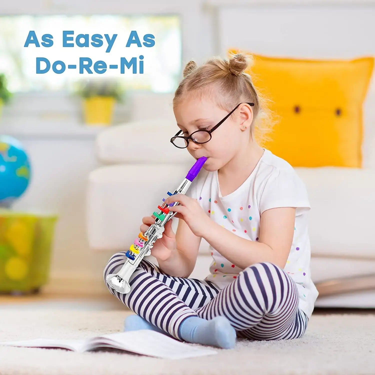 Toy Clarinet for Kids,Wind and Brass Musical Instruments for Toddlers,Toy Saxophone with 8 Colored Coded Keys Teaching Songs