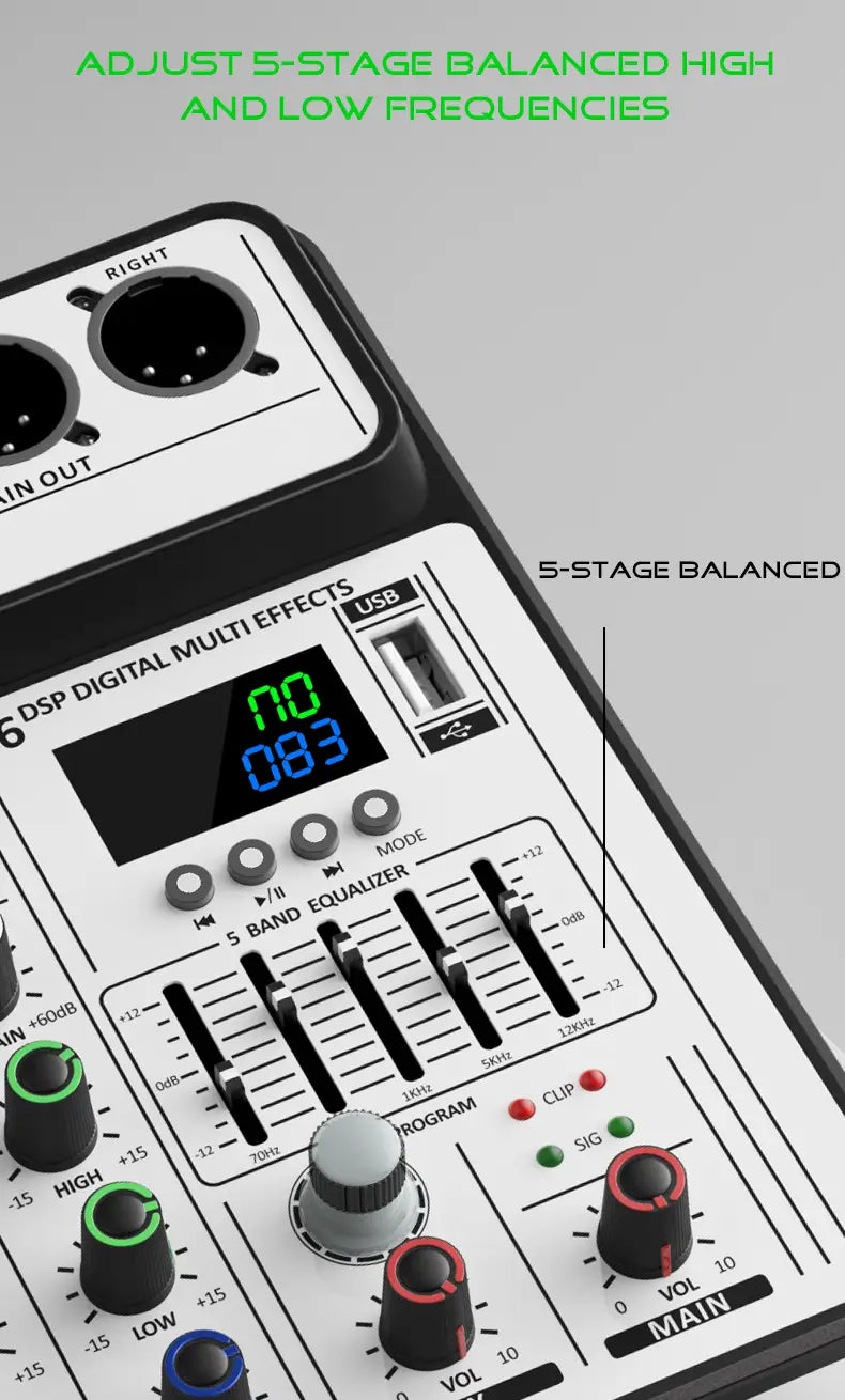 Professional 4-Channel 256DSP Audio Mixer 48V Phantom Power USB Studio Karaoke Bluetooth DJ Console Mixer