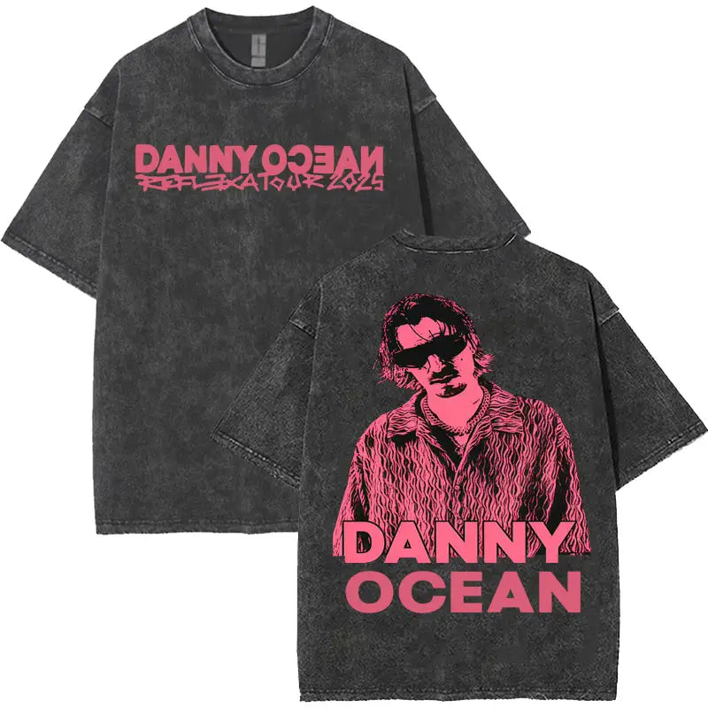 Rapper Danny Ocean Harajuku Letters Print Merch Vintage Washed T-Shirt Mens Hip Hop Crewneck Casual Y2K Tshirts Unisex Teenagers