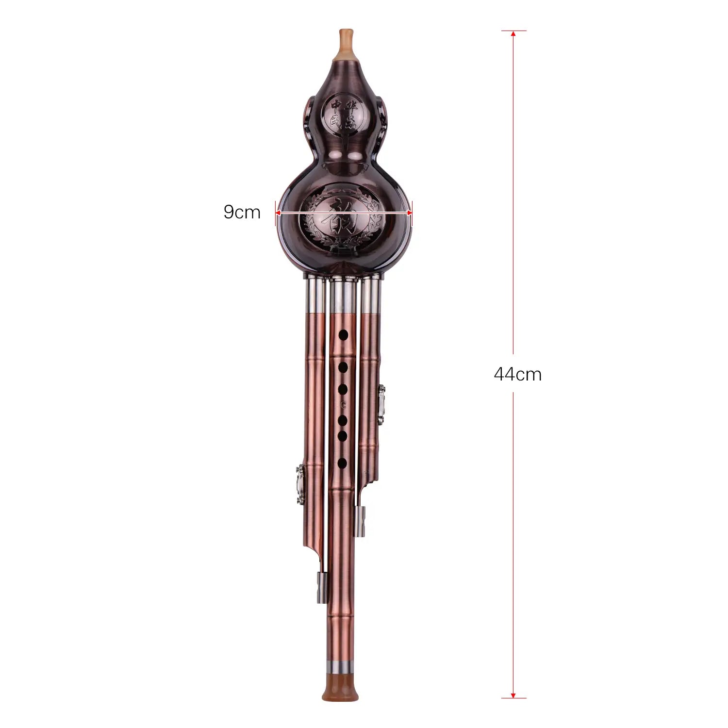 3 Tone C-Key Hulusi Gourd Cucurbit Flute Aluminum with Copper Plated Pipes Chinese Traditional Instrument Gourd Flute