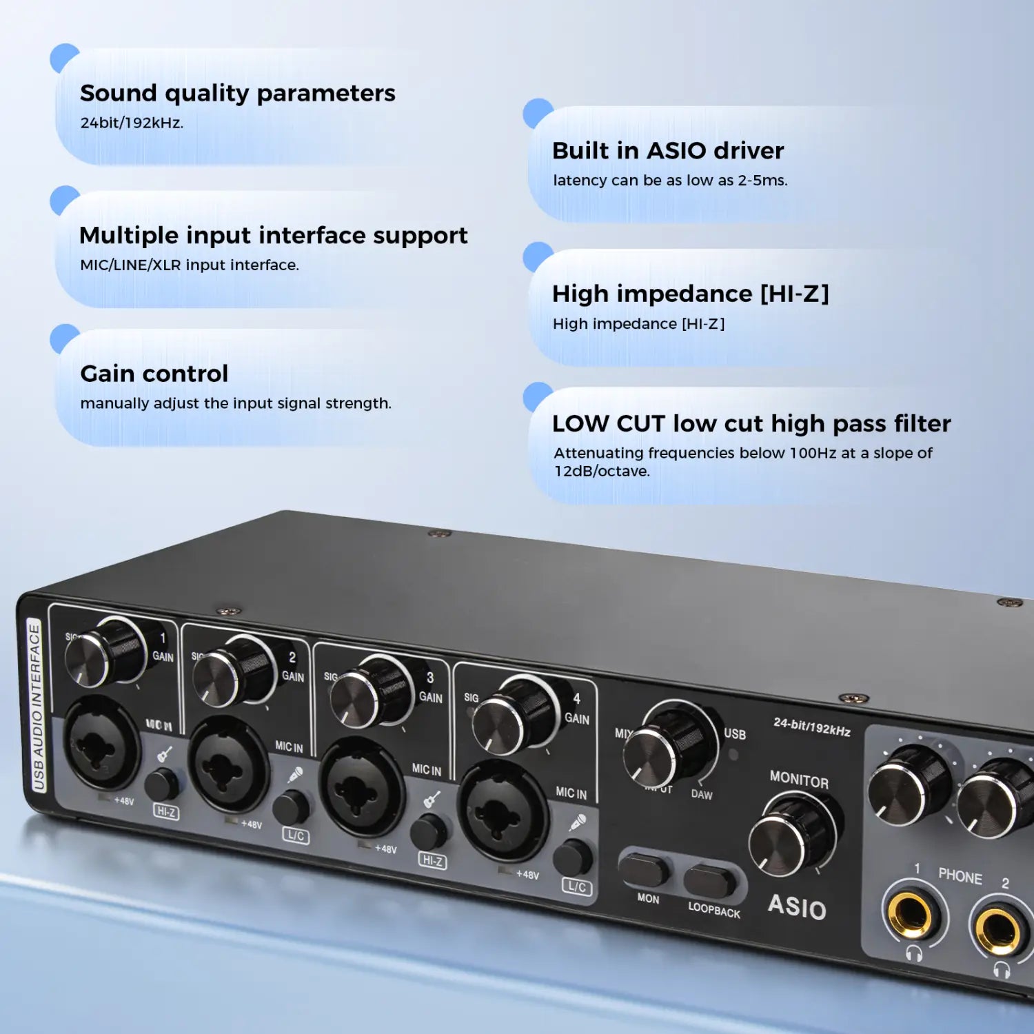 Depusheng MQ44 Professional 4 Channels Audio Interface Built in ASIO Driver High impedance for Studio And Live Performances