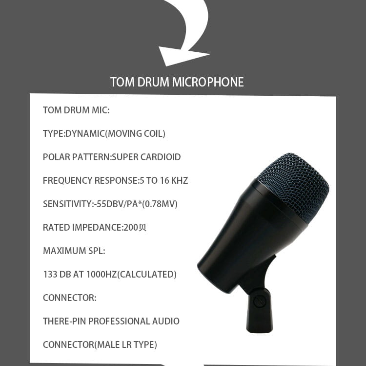 Professional Musical Instruments Drum Set Wired Microphone Mic Kit with Standard Mounting Accessories