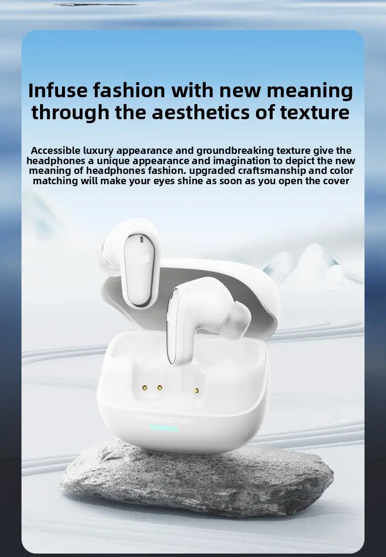 New Monster MQT52 TWS Wireless Bluetooth 5.4 Headset HIFI Stereo Music Gaming Earphones Talking Noise Canceling Earbuds