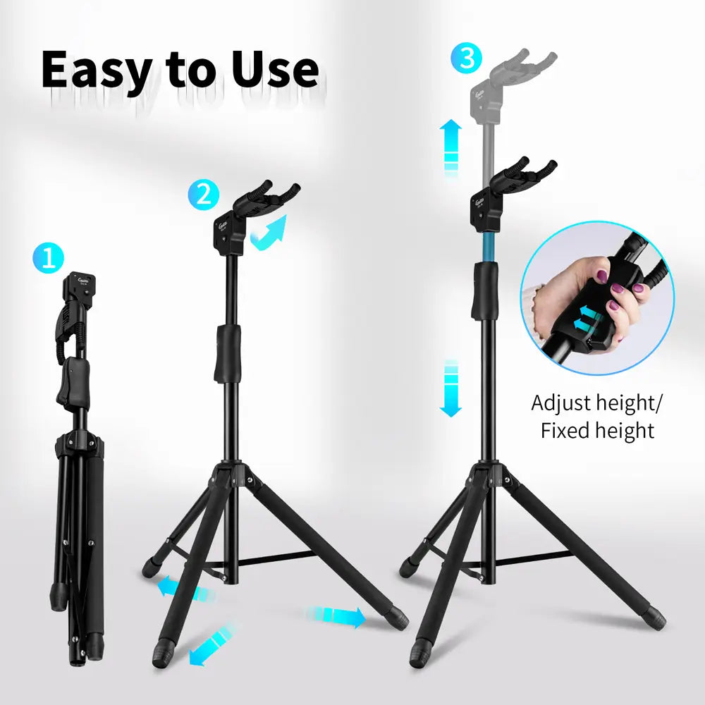 JOYO Guitto Series GGS-06 Tripod Music Stand Portable 1.2M Foldable Hanging Guitar Floor Stand for Acoustic Electric Guitar Bass