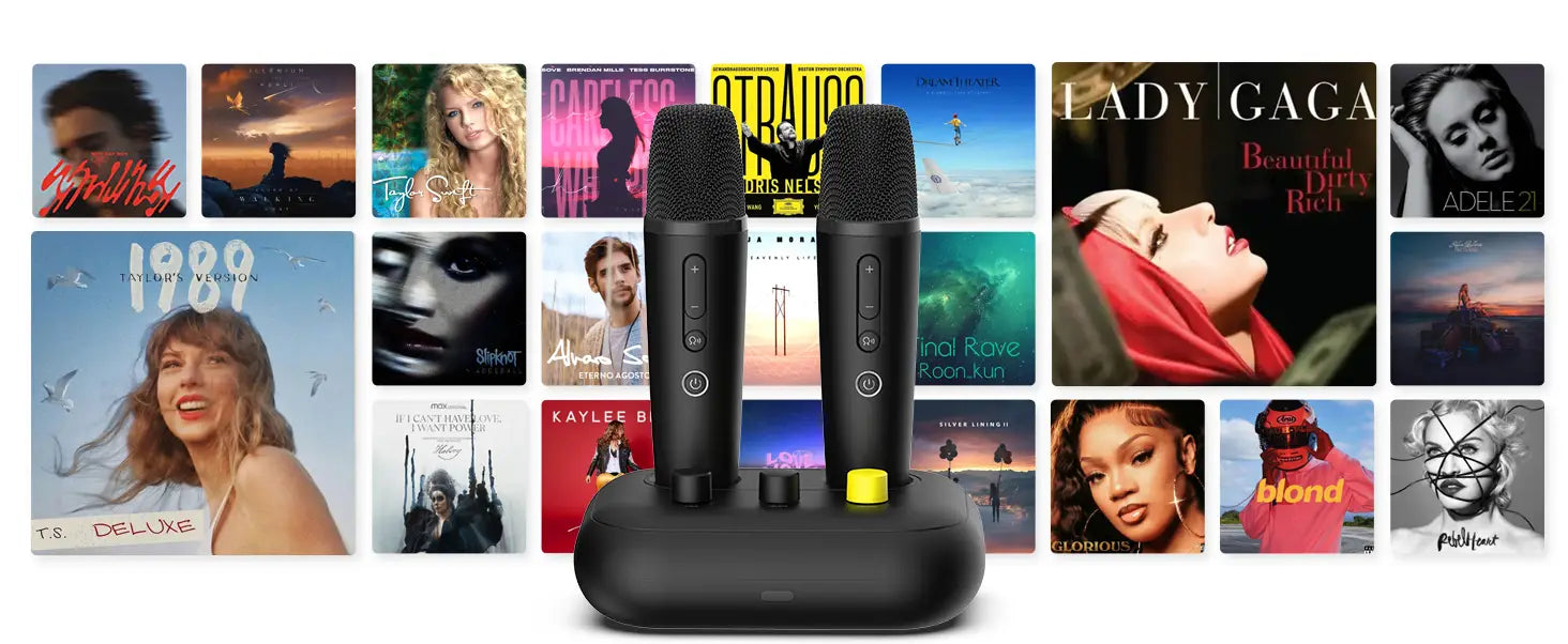 Puremic Karaoke Machine K3 with Millions Songs Free Forever Duet Karaoke Mics for Singing with Rechargeable Dock HDMI + Aux Cable