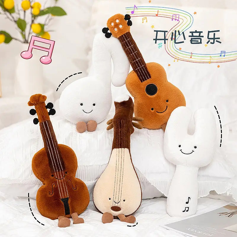 Cute Musical Plush Toys Soft Violin Guitar Pipa Tuning Fork Note Stuffed Doll Instrument Gift for Kid Music Lover Birthday Gifts