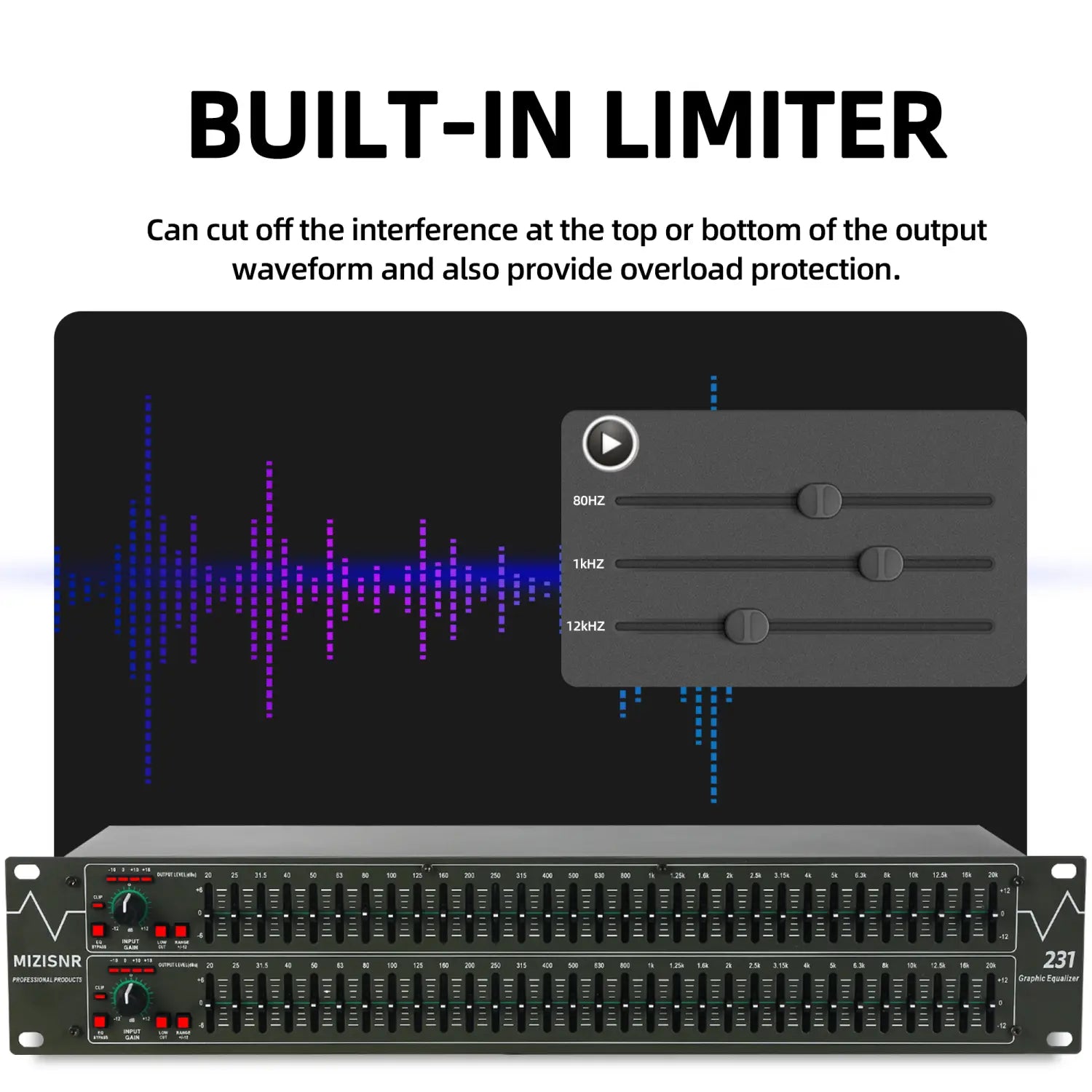 FULUODE EQ-231 Graphical equalizer 31-band stereo equalizer suitable for home audio dual-channel professional DJ equalizer
