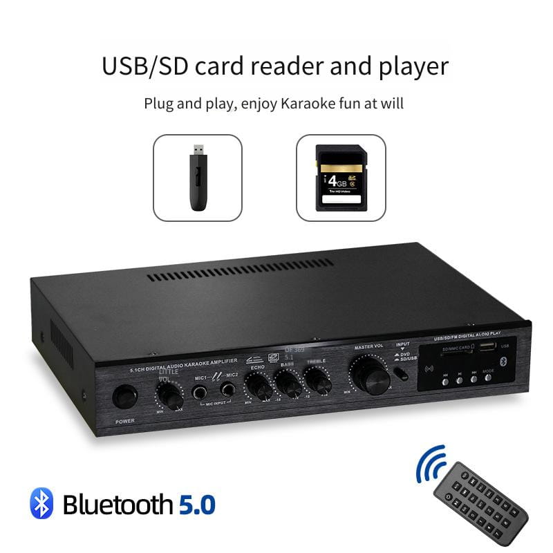 High Power Amplifier Coaxial with fiber optic 5.1 Channel Subwoofer Bass Stage Home Theater Outdoor Use Bluetooth AMP