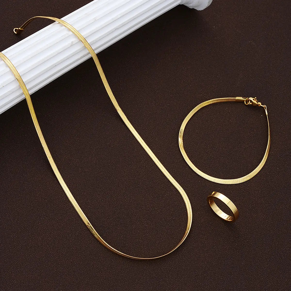 3pcs Fashion Hip Hop Stainless Steel Jewelry Set Men’s Minimalist Necklace Bracelet Ring Set Perfect Gift for Hip Hop Fans 2024