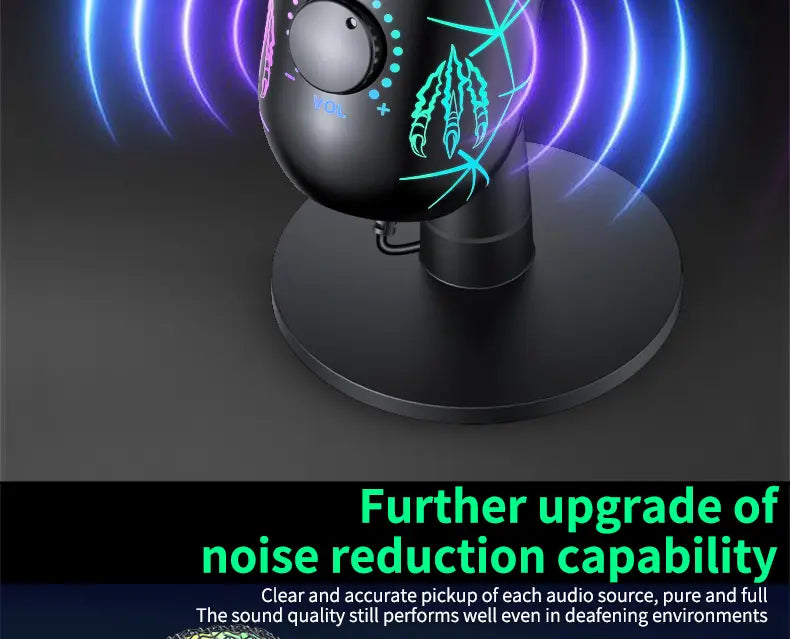 Gaming Microphone USB Microphone for PC Condenser Podcast Mic for Studio Recording with Headphone Jack Led Noise Cancellation