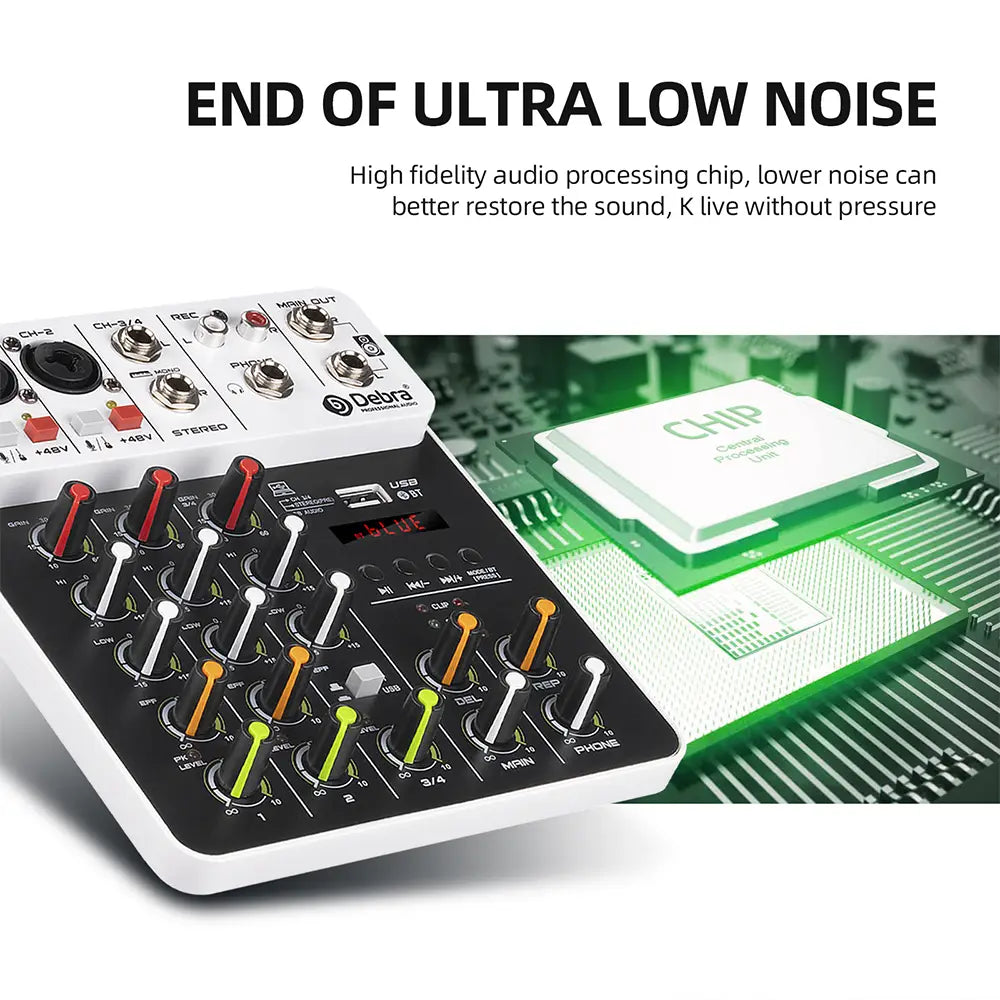 4/8 Channel Audio Mixer DJ Controller Sound Mixing Console With Bluetooth Phantom Power Delay Repaeat Effect For PC Recording