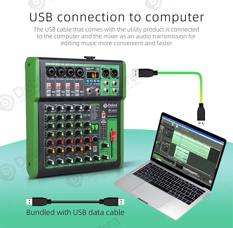 Debra DI pro Mixer Audio for Home Karaoke Live Broadcast Recording Studio with 99 DSP Digital Effects And USB MP3 Input