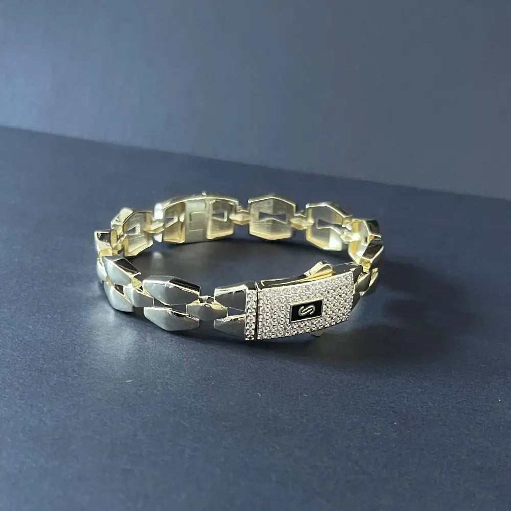 New hip hop Cuban bracelet Monaco hip hop bracelet 14K gold-plated copper unisex available for wholesale.