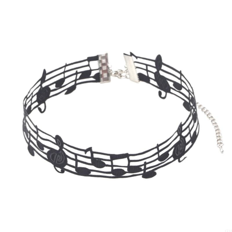 Unique Black Short Necklace Music Theme Neck Jewelry Alloy Necklace Suitable for Music Enthusiasts and Trendsetters C71A