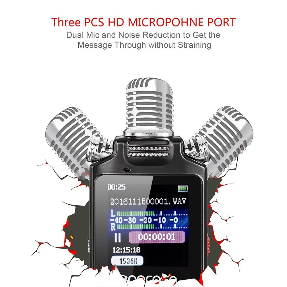 Professional Voice Activated Digital Audio Voice Recorder 8GB 16GB 32G Noise Cancelling Recording PCM Support OTG WAV MP3 Player