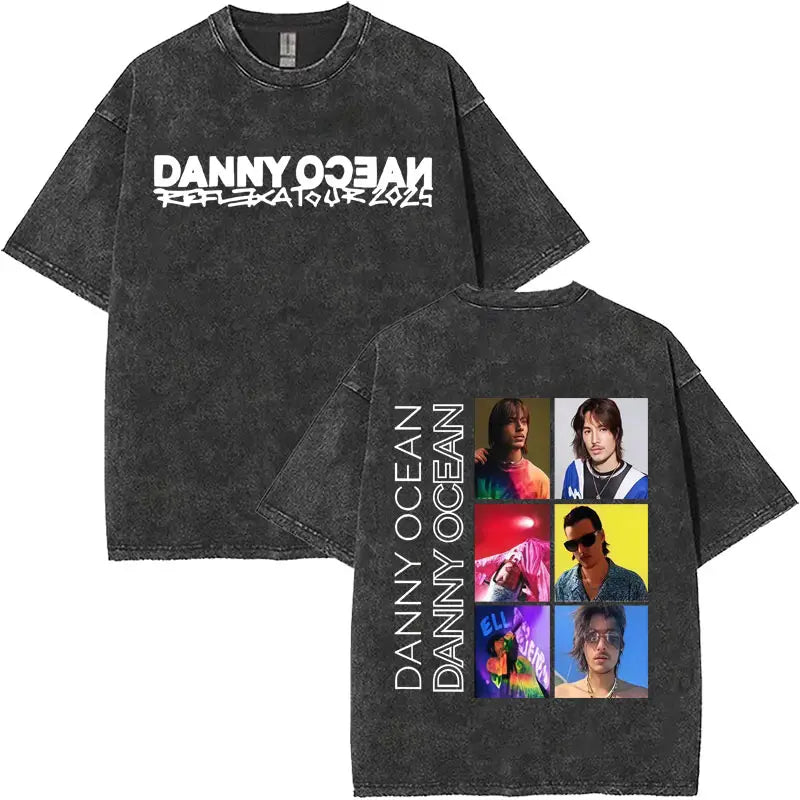 Rapper Danny Ocean Harajuku Letters Print Merch Vintage Washed T-Shirt Mens Hip Hop Crewneck Casual Y2K Tshirts Unisex Teenagers