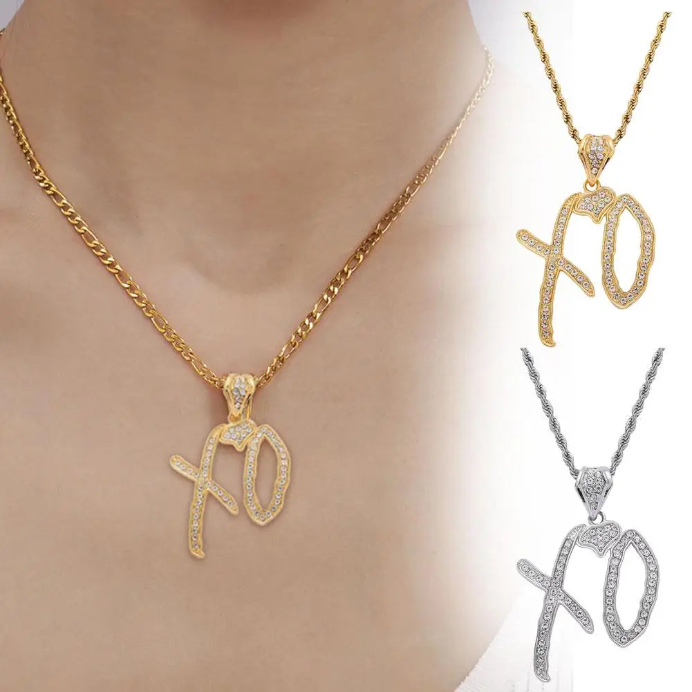 Fashion XO Necklace Cubic Zirconia Letter Pendant Sweater Chain Light Luxury Hip Hop Party Jewelry Accessories For Men Women
