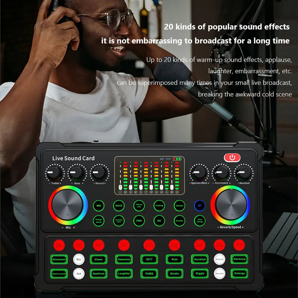 Live Sound Card Studio Record Professional Soundcard Bluetooth Microphone Mixer Voice Changer Live Streaming Audio Mixer Karaoke
