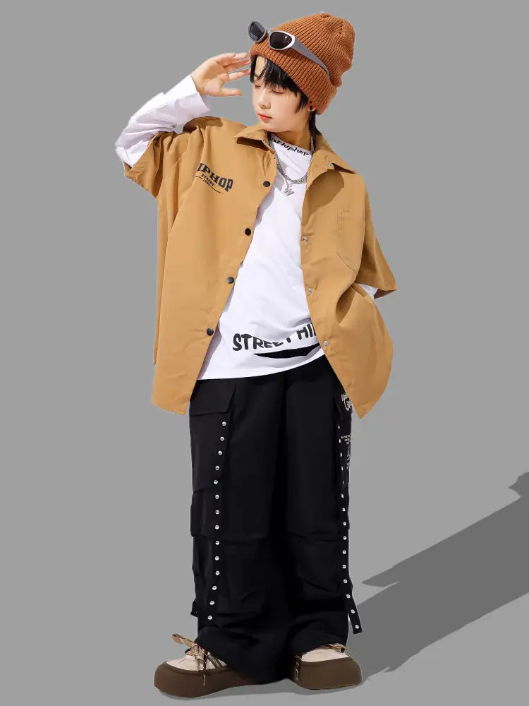Kids Hiphop Dance Rapper Clothes Outfit Japanese Boys Hip-hop Style y2k Streetwear Accessories Child Fashion Performance Costume