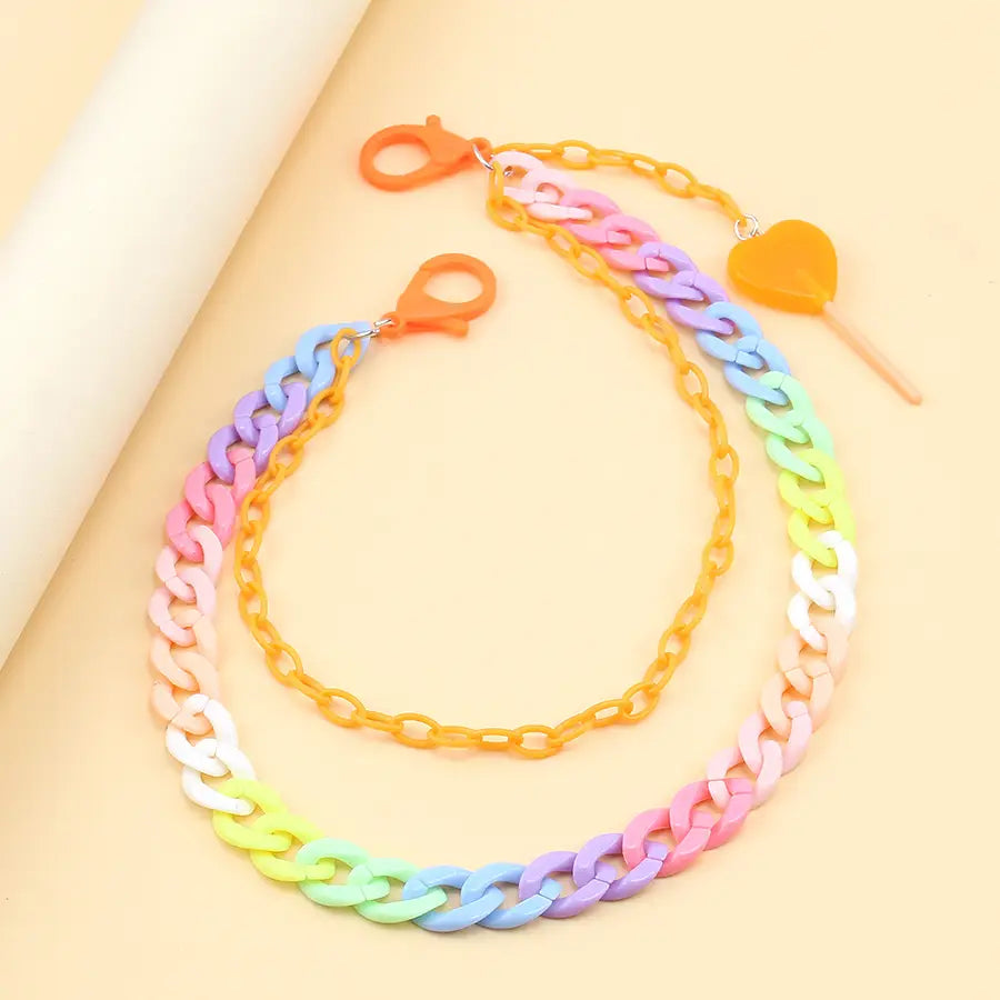 Hip Hop Rainbow Resin Chain Keychain Men Women Waist Chain Multicolor Acrylic Heart Lollipop Pants Trousers Chain Punk Jewelry