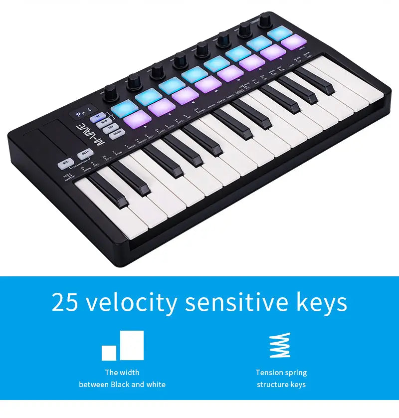 M-VAVE SMK-25 Series MIDI Pad Controller Keyboard USB Mini 25 Key 16 RGB Drum Pads 8 Knobs with Music Production Software