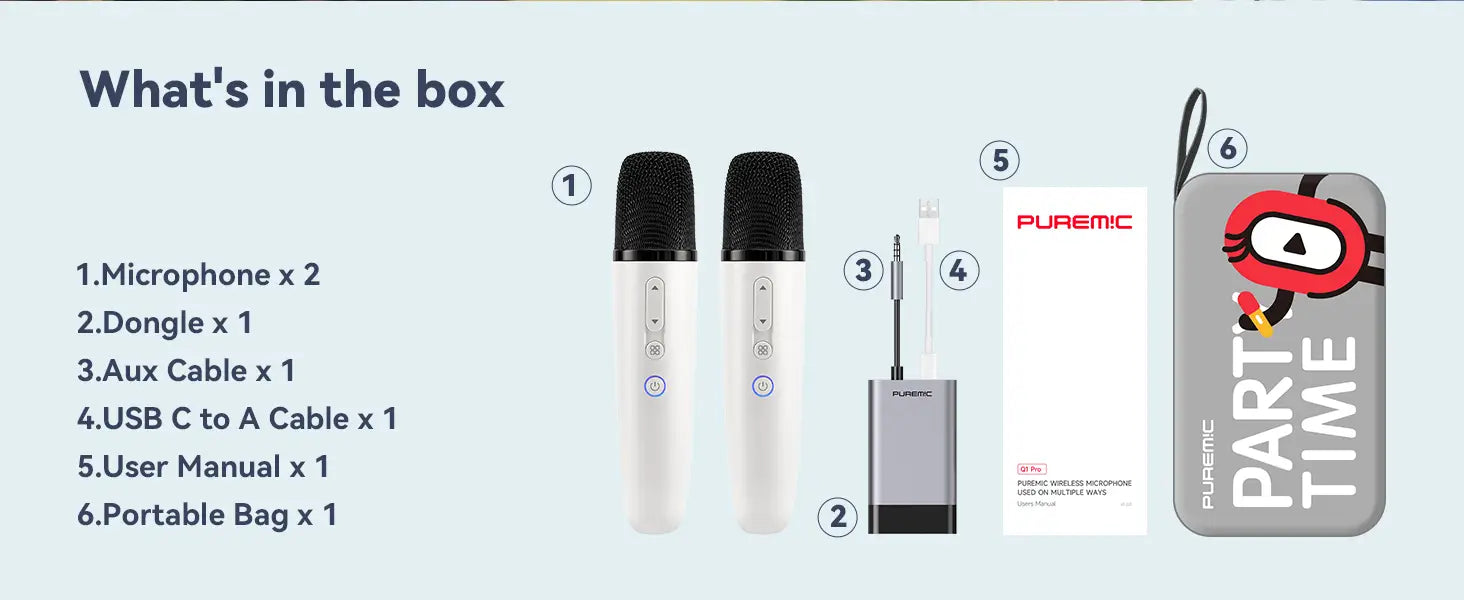 Q1PRO-Tesla Karaoke Mic with Portable Bag Wireless Mic with 8 Joy Effects Rechargeable Mic with Type-C & Aux in Receiver