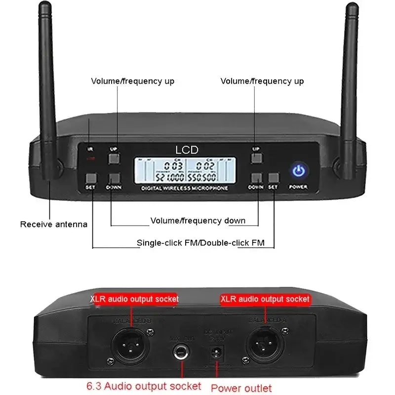 Wireless UHF Microphones with Microphone Receiver for Karaoke Stage Performance Speech Classroom Show Party Hip Hop Micro Phones