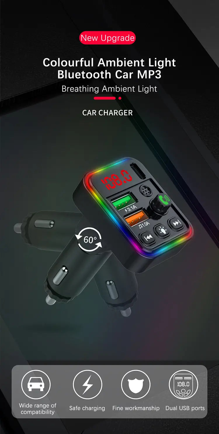 Car Bluetooth Adapter Type-C PD USB Car Quick Charger 5.3 FM Transmitter MP3 Music Player Handsfree Calling Audio Car Adapter
