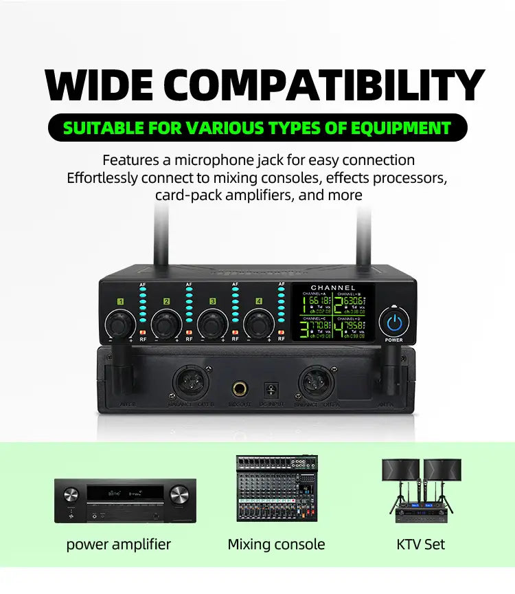 Professional wireless microphone 4-channel UHF karaoke singing home entertainment performance dynamic handheld microphone