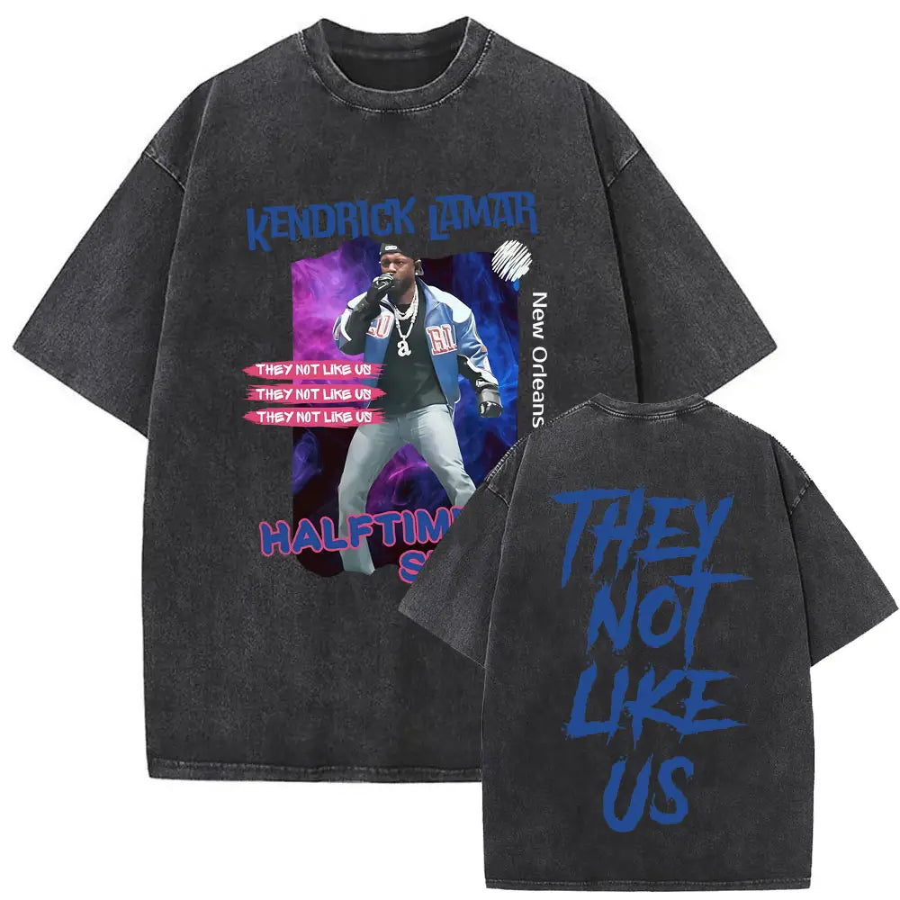 Limited Rapper Kendrick Lamar They Not Like Us Washed Vintage T-shirt Summer Men Women Hip Hop Oversized Street Crewneck T Shirt