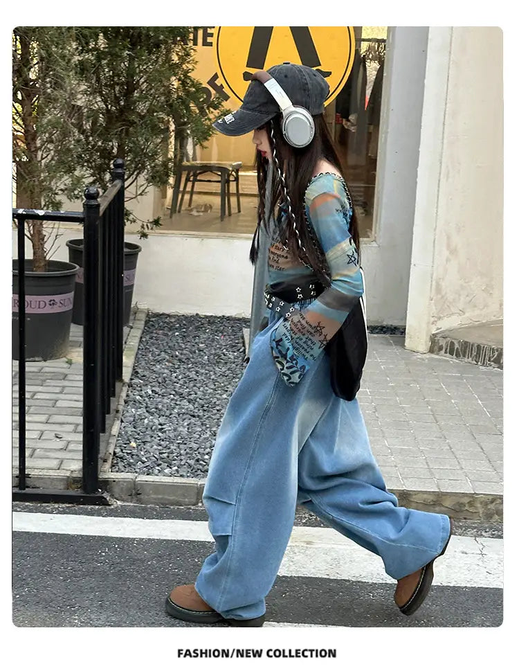 Hiphop Fashion Style Girl y2k Dance Clothes Set T-shirt And Jeans Hiphop Streetwear Kids Child Performance Costume Stage Outfits