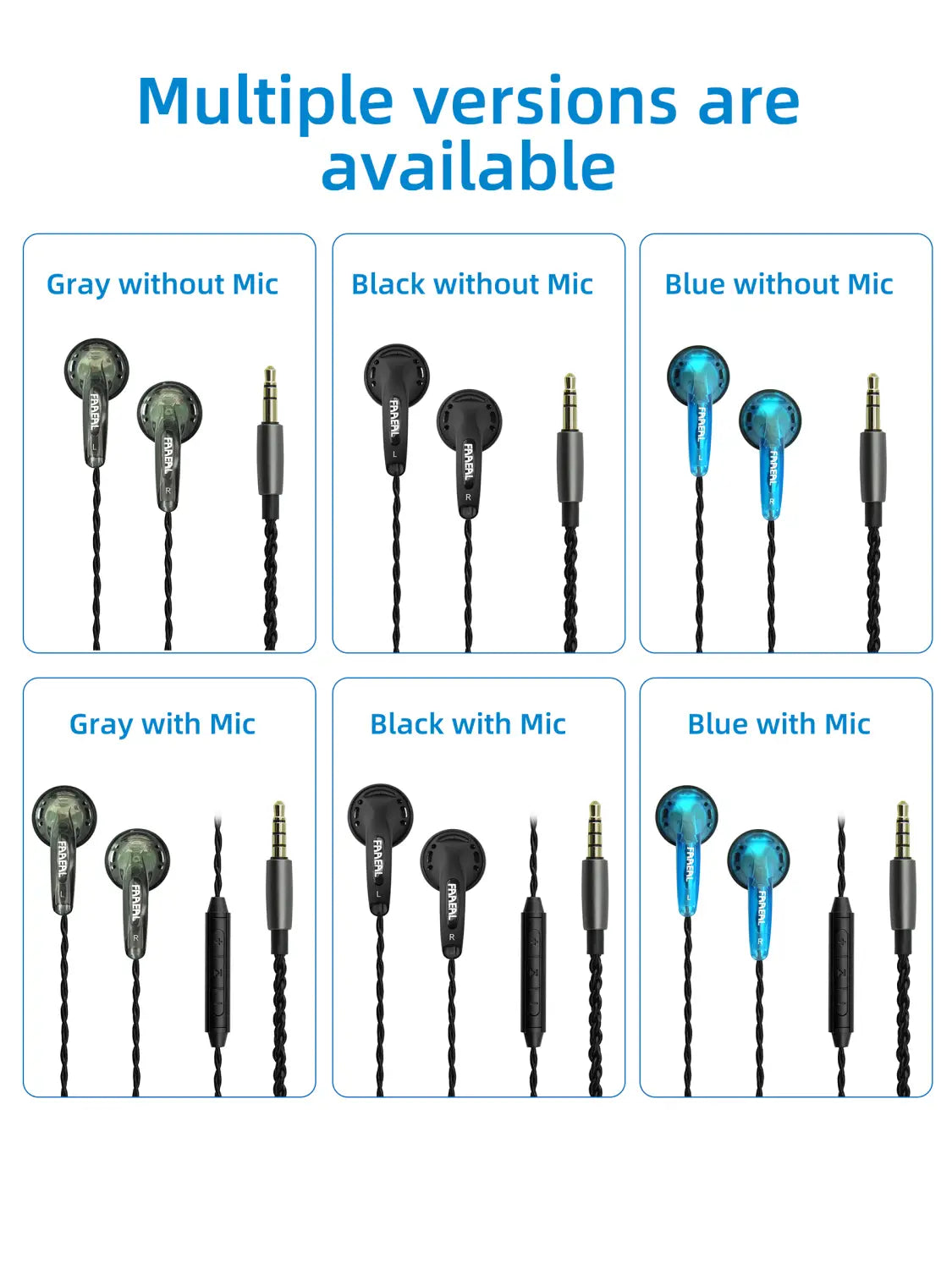 FAAEAL Earphones Iris 2.0 In Ear Earbuds 3.5mm Durable Wired Ear Buds Good Bass Music Headphones Running Sports Gaming Headsets
