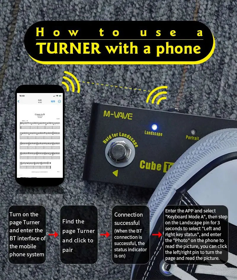 M-VAVE Cube Turner Wireless Page Turner Pedal Rechargeable Music Sheet Supports Looper Connection Compatible Guitar Pedal Parts