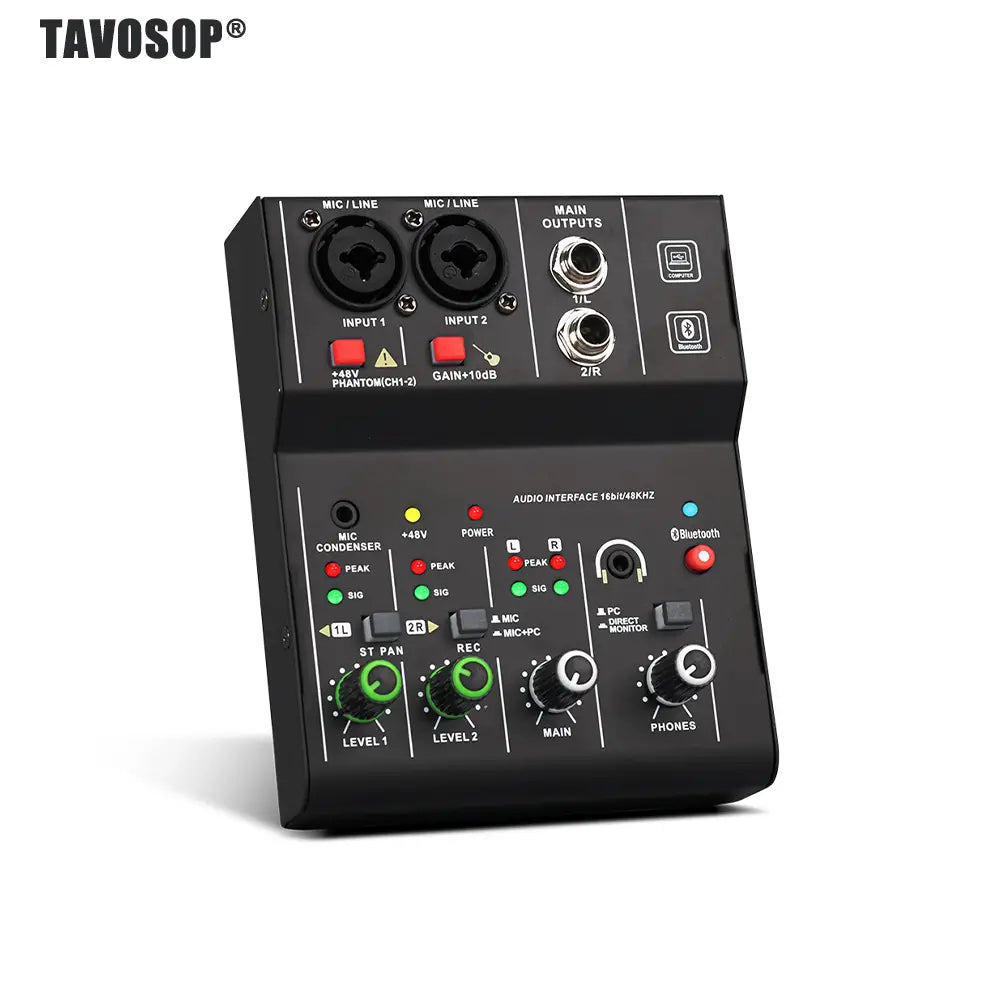 2 Channel Professional Portable Audio Interface Sound Card Console Mini USB Mixer For Guitar Studio Singing Q12-M