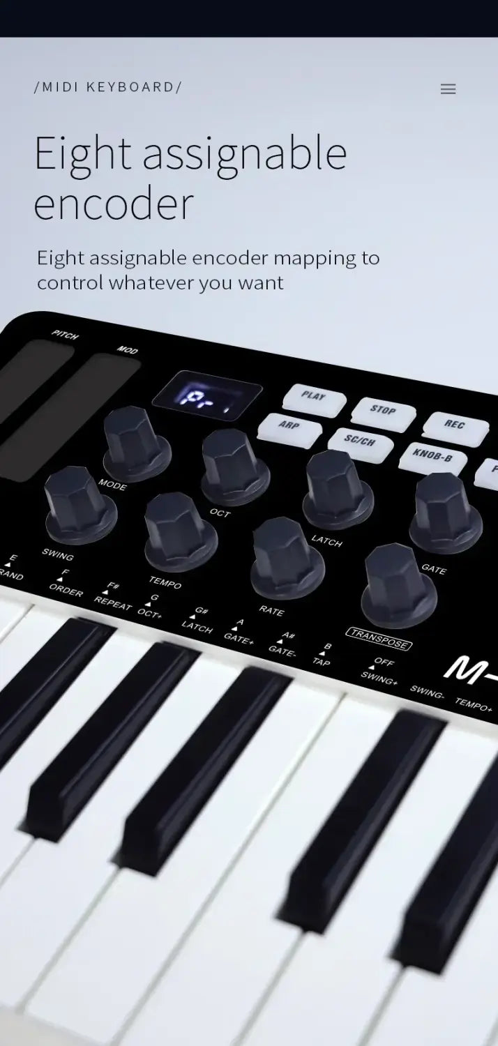 M-VAVE 25-Key MIDI Control Keyboard SMK-25 Mini USB Keyboard MIDI Mini Portable USB Keyboard MIDI Controller Rechargeable Parts