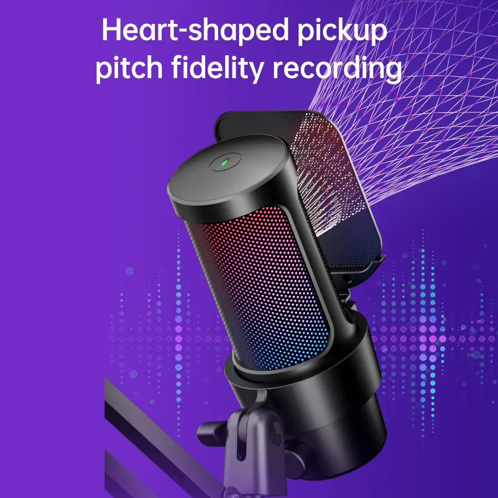 M8 USB Gaming Microphone Computer Mic Kit RGB Lighting Cardioid Mode Pick-up Quick Mute and Gain Knob with Boom Rack for Gaming